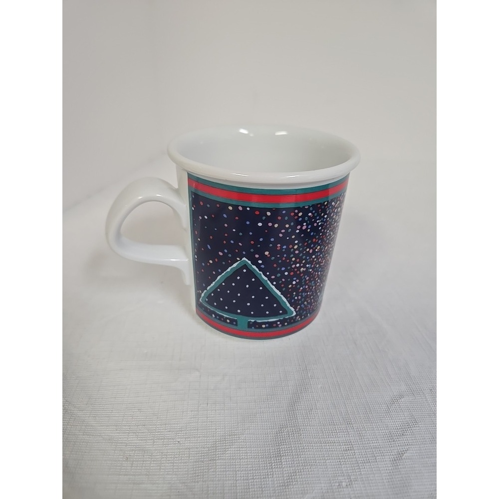 Dansk Winterfest White Heavy Mug with Christmas Tree In Colorful Snow Vintage